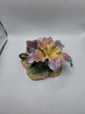 Handcrafted Pink and Yellow Floral Ceramic Sculpture - Home Art